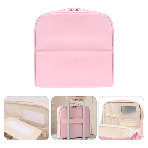 Large Opening PU Leather Travel Makeup Bag W/ Handle