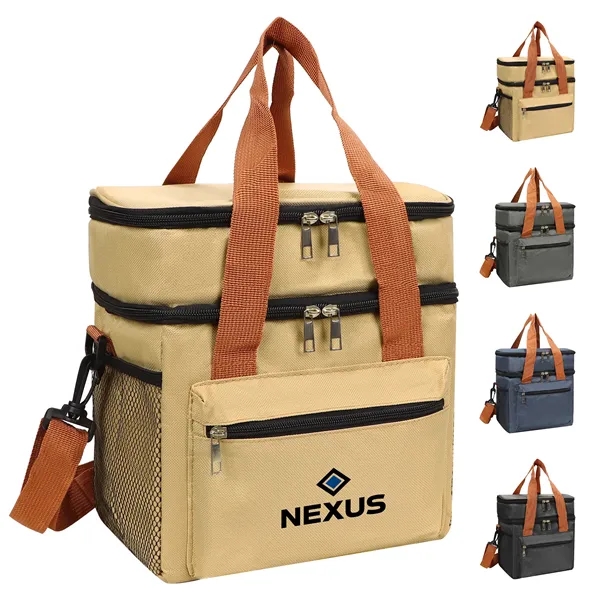 Double Layer Insulated Lunch Cooler Bag W/ Shoulder Strap