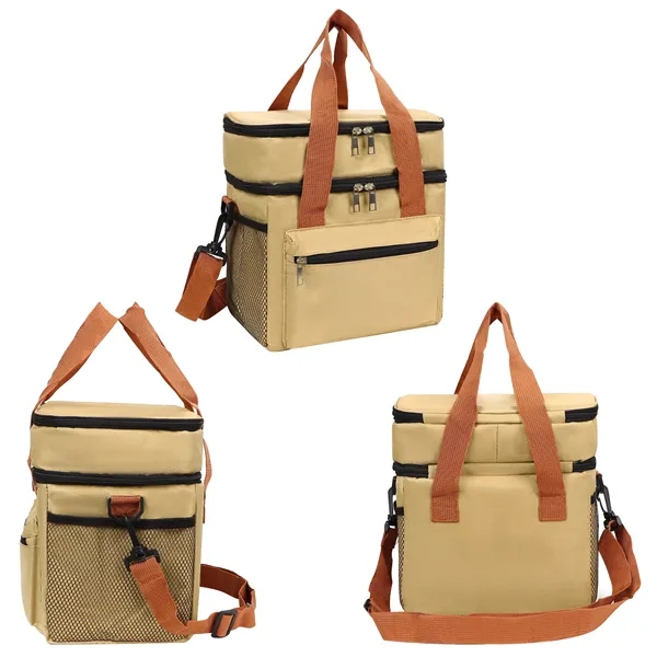 Double Layer Insulated Lunch Cooler Bag W/ Shoulder Strap