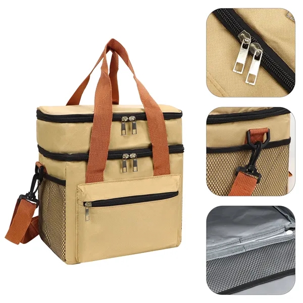 Double Layer Insulated Lunch Cooler Bag W/ Shoulder Strap