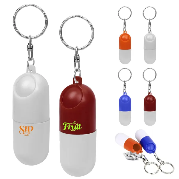 Portable Capsule Pill Case W/ Rotatable Keychain