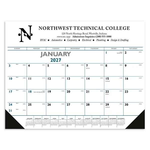 Triumph® Calendars Blue & Black Desk Pad with Vinyl Corners