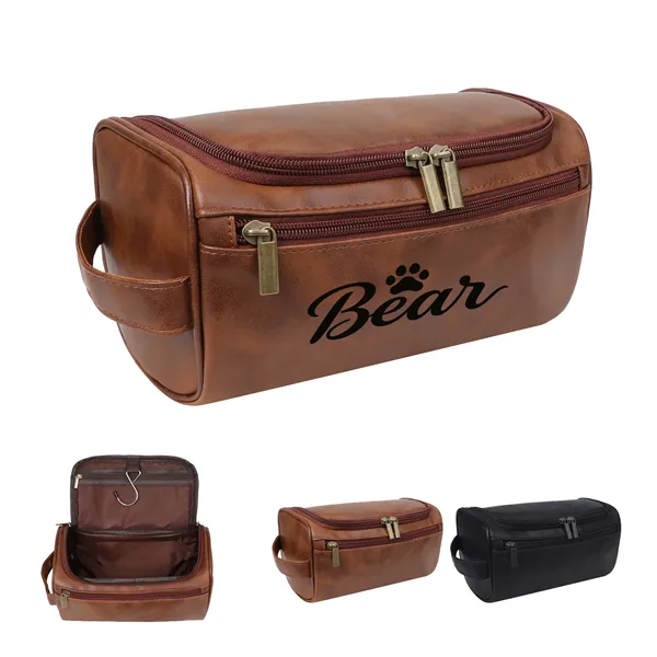 Premium Leather Travel Toiletry Bag W/ Hanging  Hook