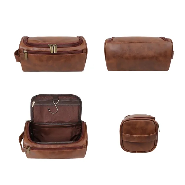 Premium Leather Travel Toiletry Bag W/ Hanging  Hook