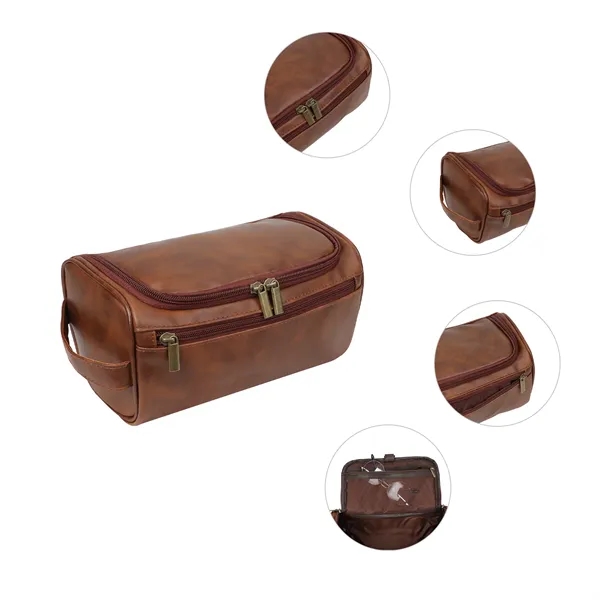Premium Leather Travel Toiletry Bag W/ Hanging  Hook