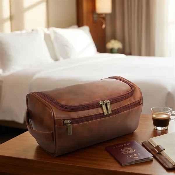 Premium Leather Travel Toiletry Bag W/ Hanging  Hook