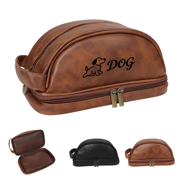 Portable Personalized Leather Travel Toiletry Bag