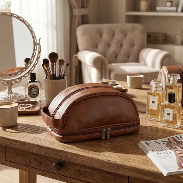 Portable Personalized Leather Travel Toiletry Bag