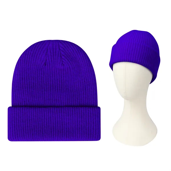 Classic Acrylic Ribbed Knit Beanie Hat W/ Cuff