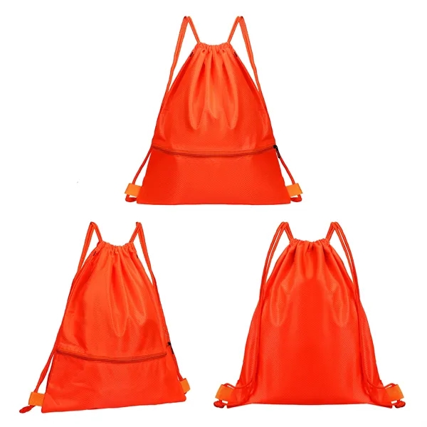 Polyester Sports Drawstring Backpack W/ Zipper Pocket