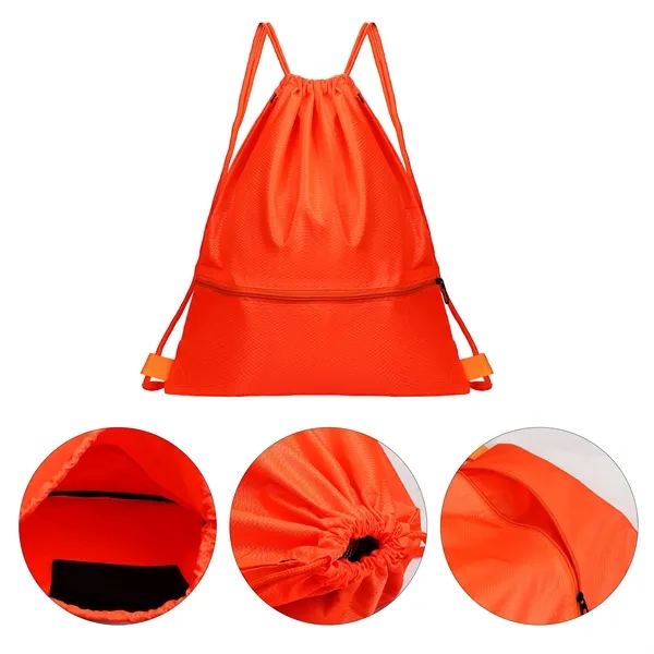 Polyester Sports Drawstring Backpack W/ Zipper Pocket