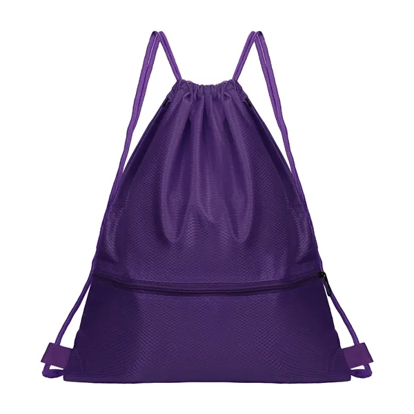 Polyester Sports Drawstring Backpack W/ Zipper Pocket
