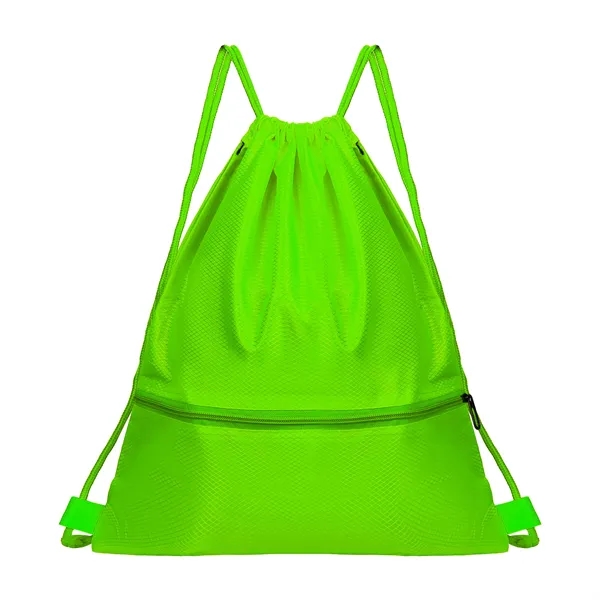 Polyester Sports Drawstring Backpack W/ Zipper Pocket