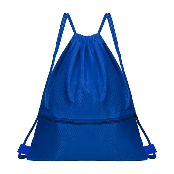 Polyester Sports Drawstring Backpack W/ Zipper Pocket