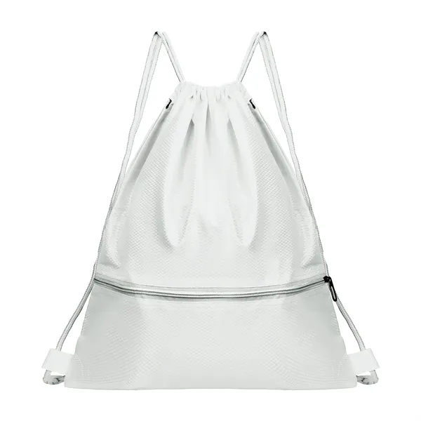 Polyester Sports Drawstring Backpack W/ Zipper Pocket
