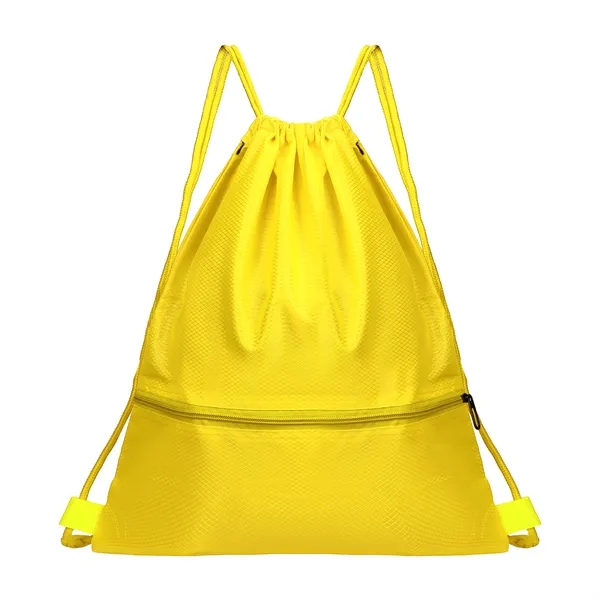 Polyester Sports Drawstring Backpack W/ Zipper Pocket