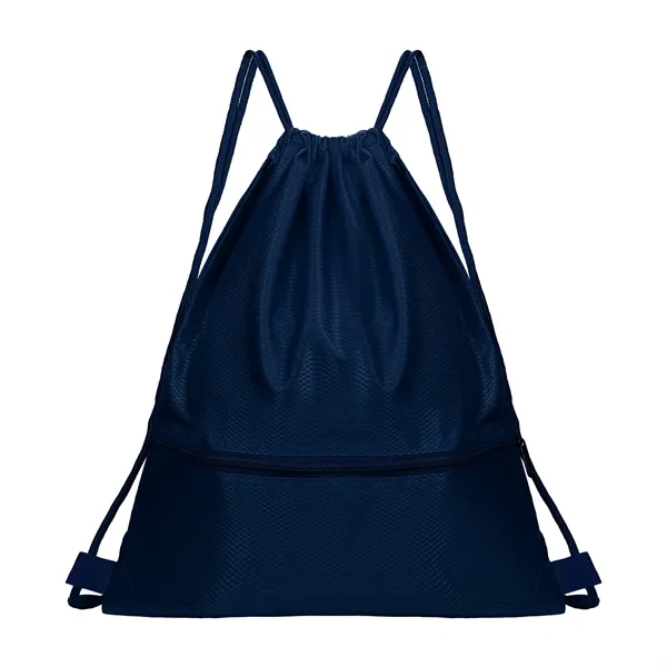 Polyester Sports Drawstring Backpack W/ Zipper Pocket
