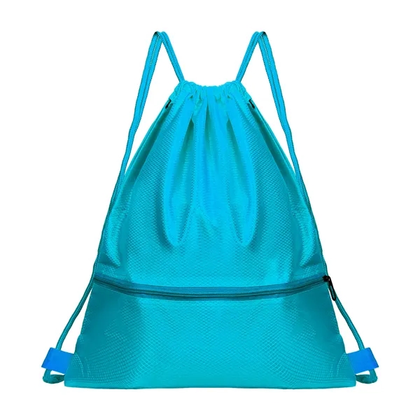 Polyester Sports Drawstring Backpack W/ Zipper Pocket