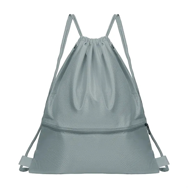 Polyester Sports Drawstring Backpack W/ Zipper Pocket