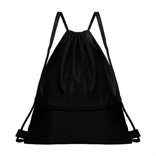 Polyester Sports Drawstring Backpack W/ Zipper Pocket