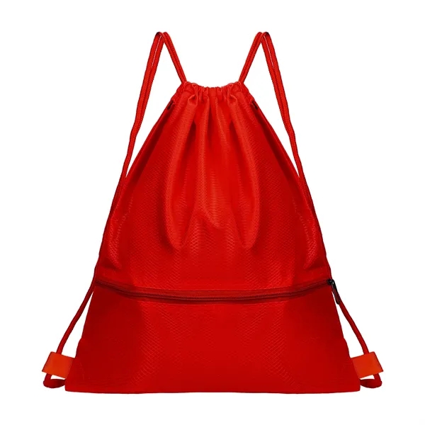 Polyester Sports Drawstring Backpack W/ Zipper Pocket