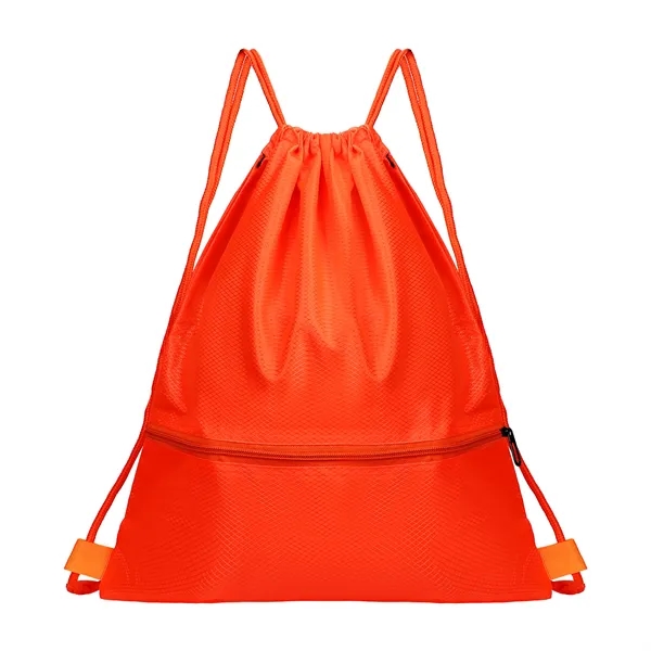 Polyester Sports Drawstring Backpack W/ Zipper Pocket