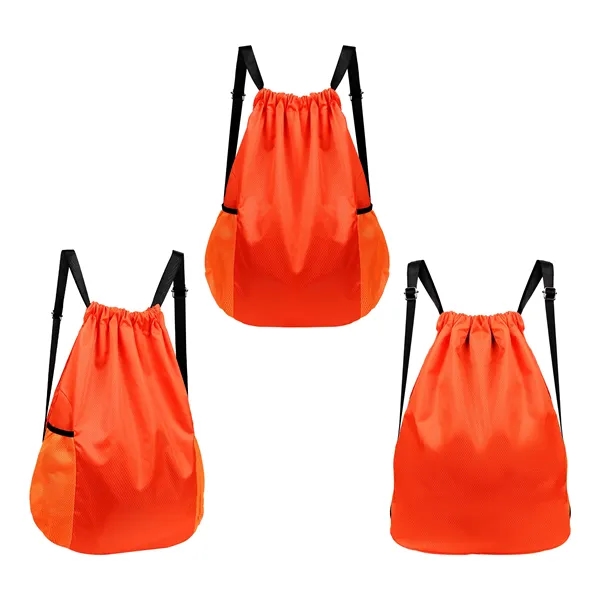 Large Sports Drawstring Backpack Bag W/ Side Pockets
