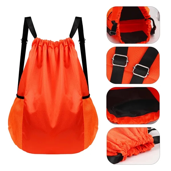 Large Sports Drawstring Backpack Bag W/ Side Pockets