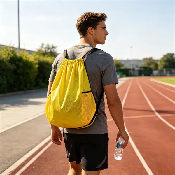 Large Sports Drawstring Backpack Bag W/ Side Pockets