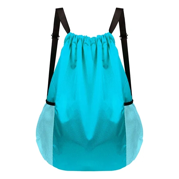Large Sports Drawstring Backpack Bag W/ Side Pockets