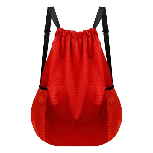 Large Sports Drawstring Backpack Bag W/ Side Pockets