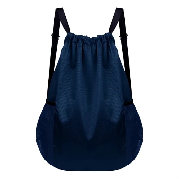 Large Sports Drawstring Backpack Bag W/ Side Pockets