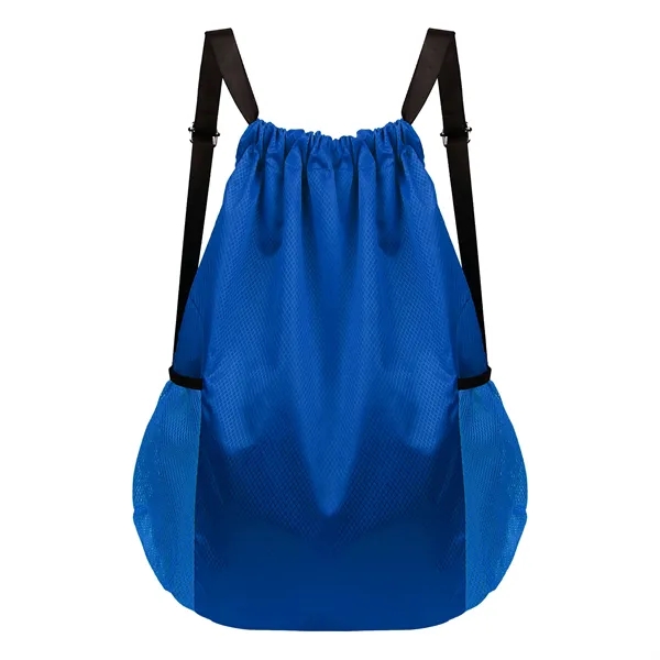 Large Sports Drawstring Backpack Bag W/ Side Pockets