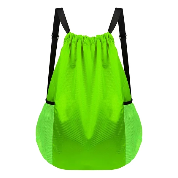 Large Sports Drawstring Backpack Bag W/ Side Pockets
