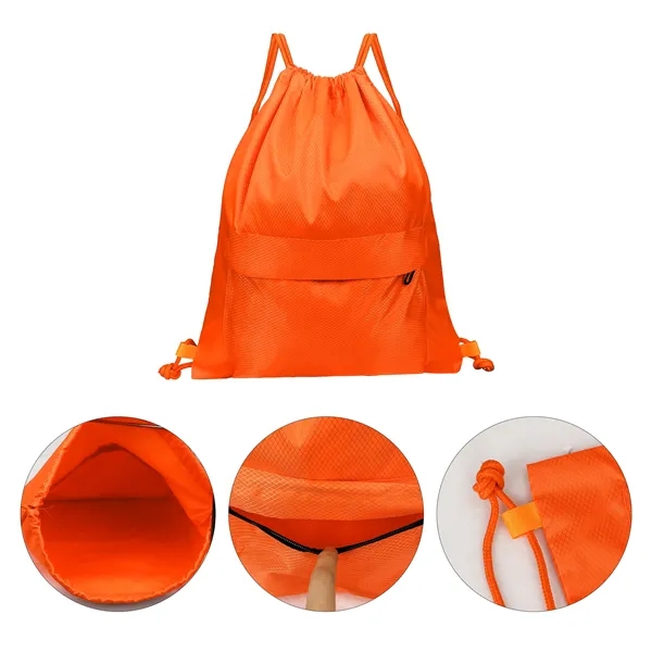 Waterproof Drawstring Backpack Gym Bag W/ Zipper Pocket