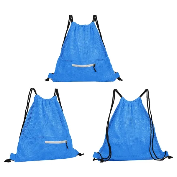 Breathable Polyester Mesh Drawstring Bag W/ Pockets