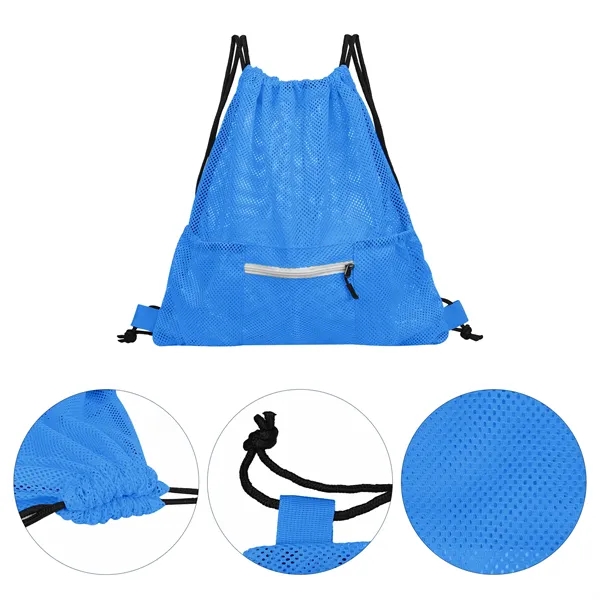 Breathable Polyester Mesh Drawstring Bag W/ Pockets