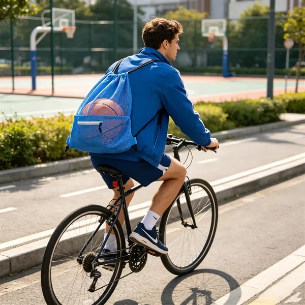 Breathable Polyester Mesh Drawstring Bag W/ Pockets
