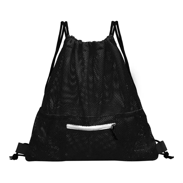 Breathable Polyester Mesh Drawstring Bag W/ Pockets