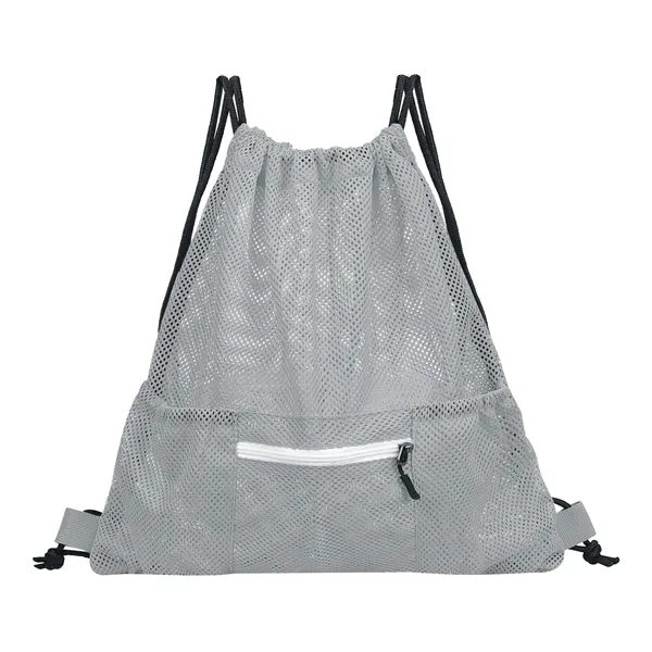 Breathable Polyester Mesh Drawstring Bag W/ Pockets