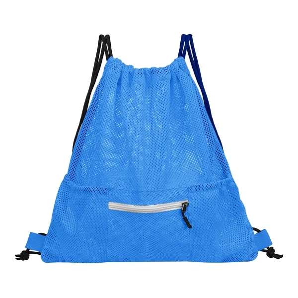 Breathable Polyester Mesh Drawstring Bag W/ Pockets