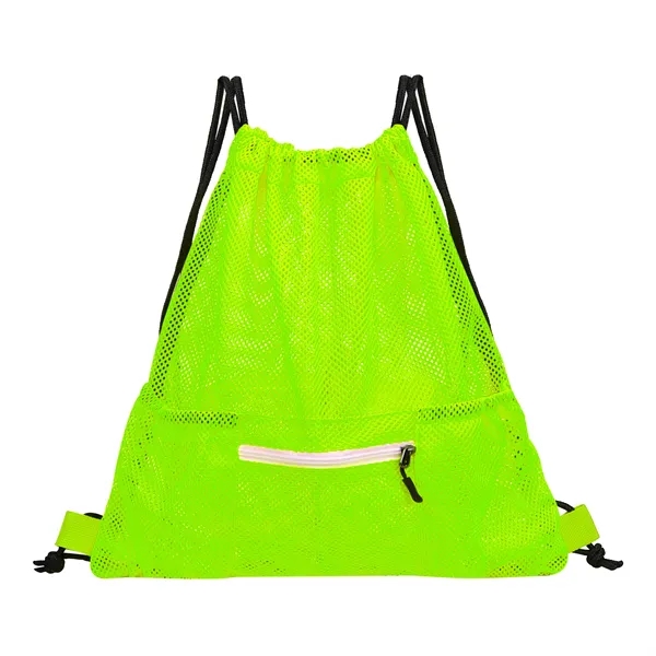Breathable Polyester Mesh Drawstring Bag W/ Pockets