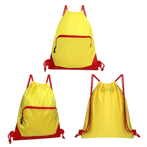 Waterproof Gym Drawstring Backpack W/ Zipper Pockets