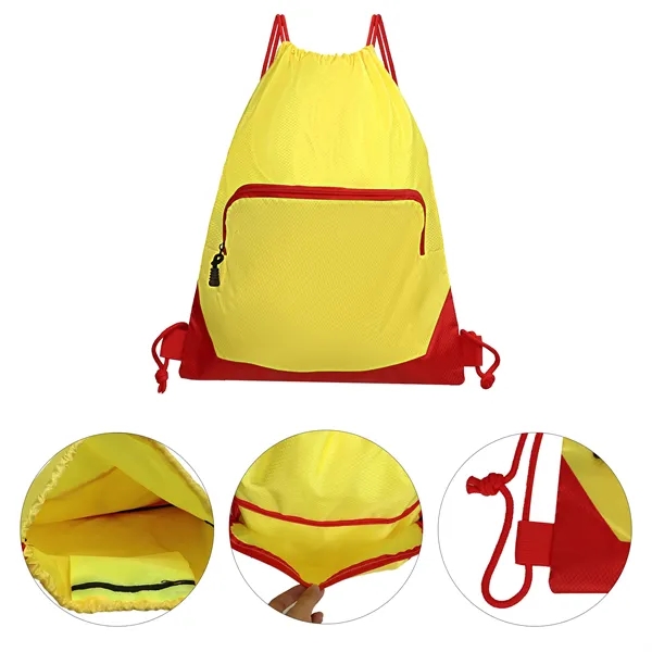 Waterproof Gym Drawstring Backpack W/ Zipper Pockets