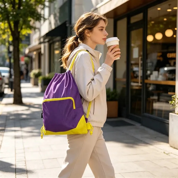 Waterproof Gym Drawstring Backpack W/ Zipper Pockets