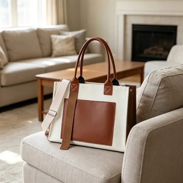 Large Structured Canvas Tote Bag Crossbody Handbag Purse