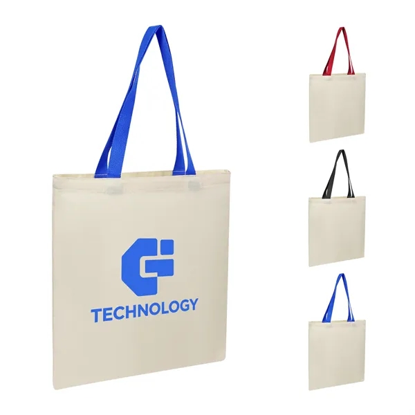 Reusable 12Oz Canvas Tote Bag W/ Colorful Handle