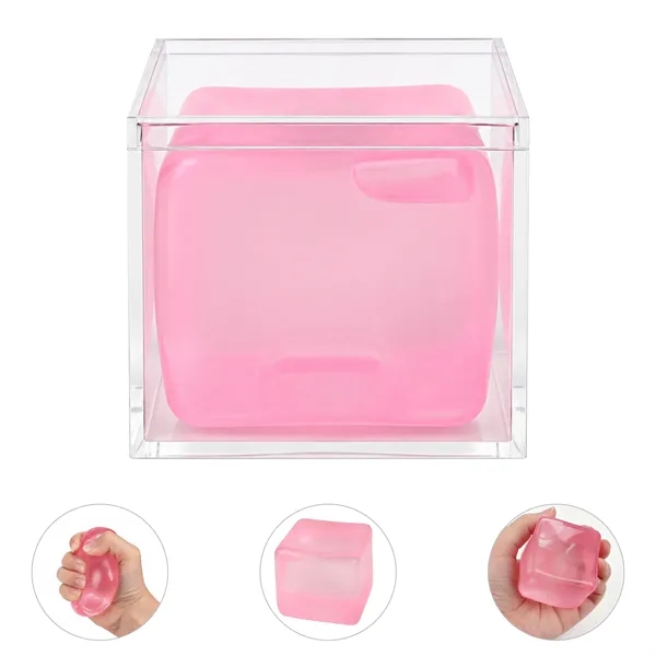 2" Squishy Ice Cube Fidget Toy W/ Clear Acrylic Box