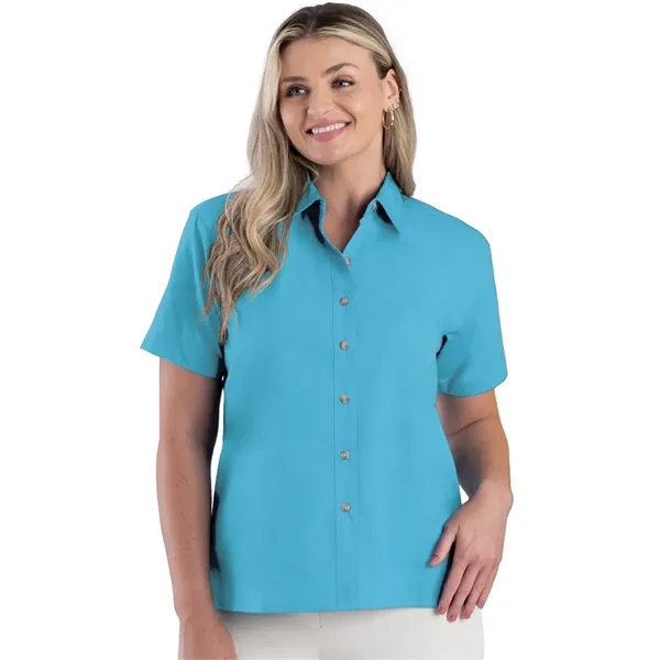Ladies' Short-Sleeve Superblend Poplin Shirt with Bone Bu...
