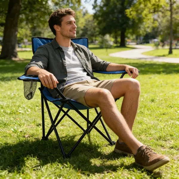 Portable Folding Camping Chair W/ Cup Holders & Carry Bag